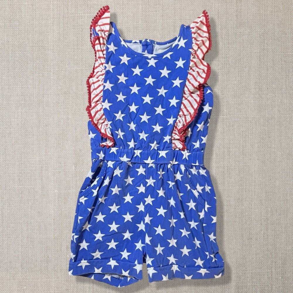 Olive Mae Patriotic Stars & Stripes Ruffle Romper Girls Size 10 July 4th *Play